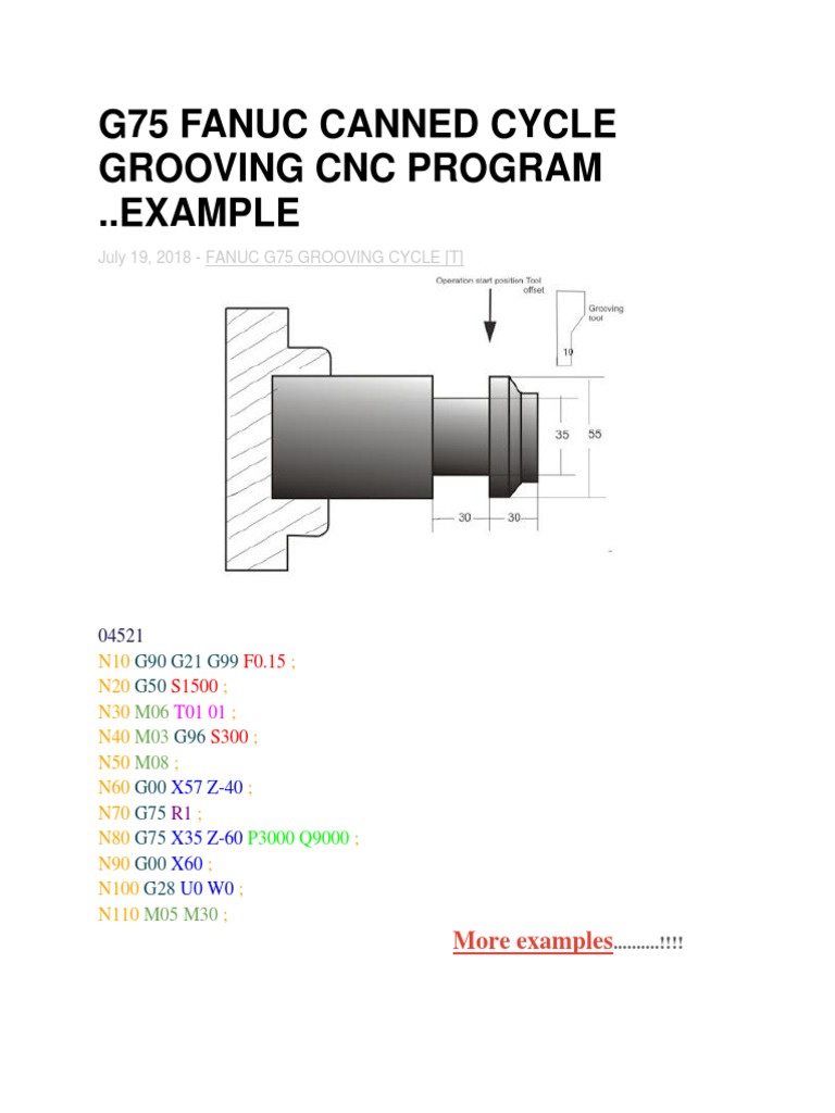 g75 Fanuc Canned Cycle Grooving CNC Program PDF Numerical Control