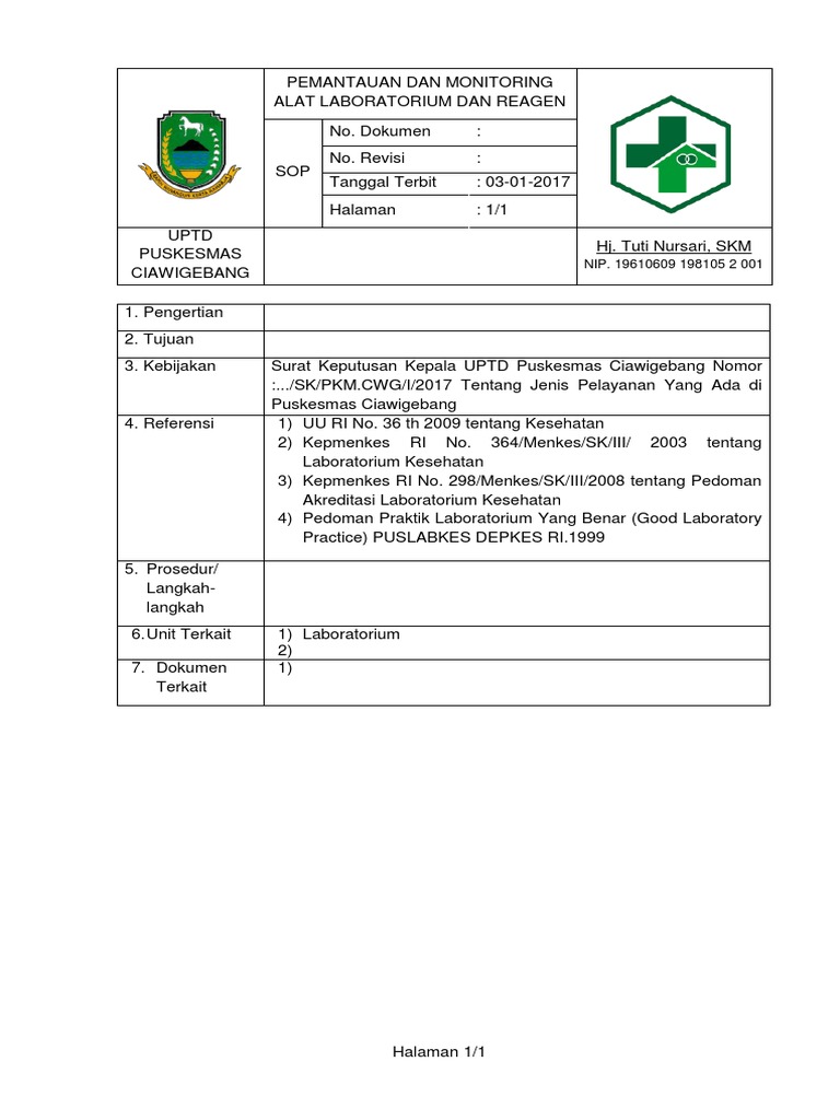 Sop Monitoring Dan Pamantauan Alat Lab Dan Reagen | PDF