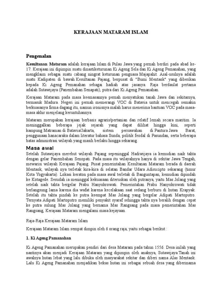 Kerajaan Mataram Islam Kesultanan Mataram Adalah Kerajaan Islam Di Pulau Jawa Yang Pernah Berdiri Pada Abad Ke
