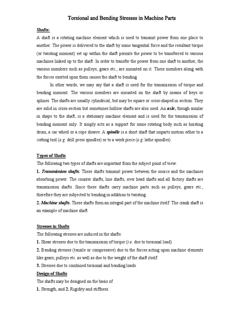 Torsional and Bending Stresses in Shafts | PDF | Bending | Stress ...