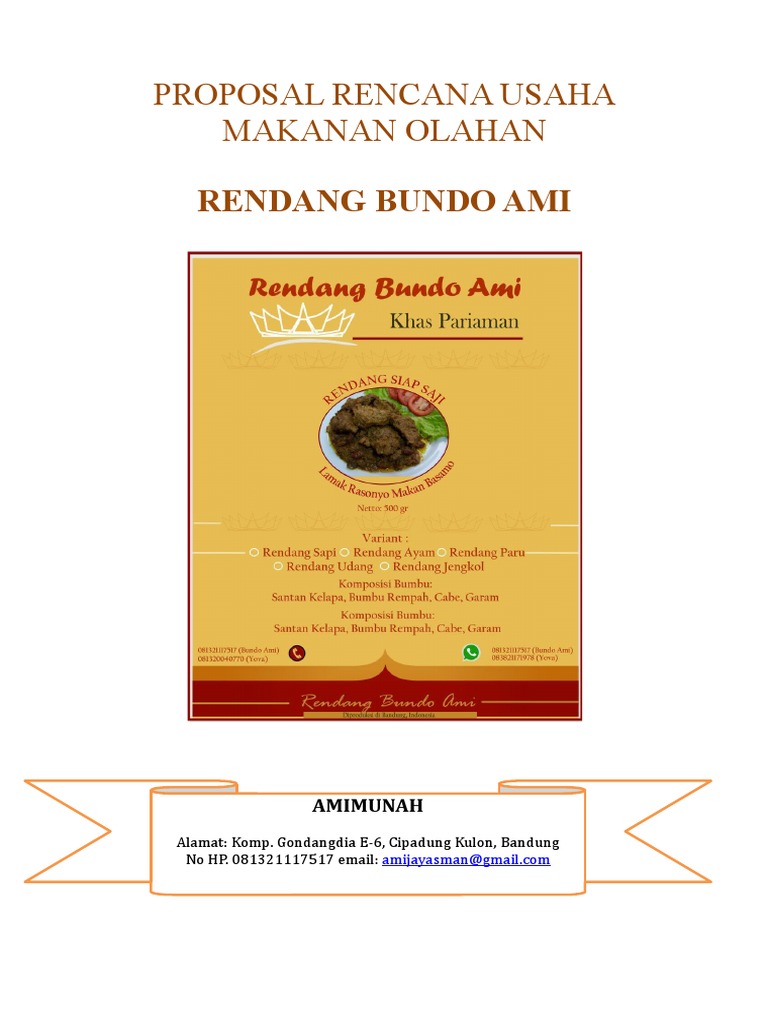 Contoh Proposal Rencana Usaha Rendang Bundo Ami Pdf