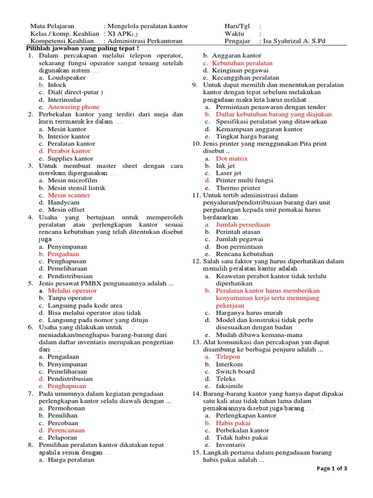 contoh soal essay administrasi umum kelas 10 dan jawabannya brainly