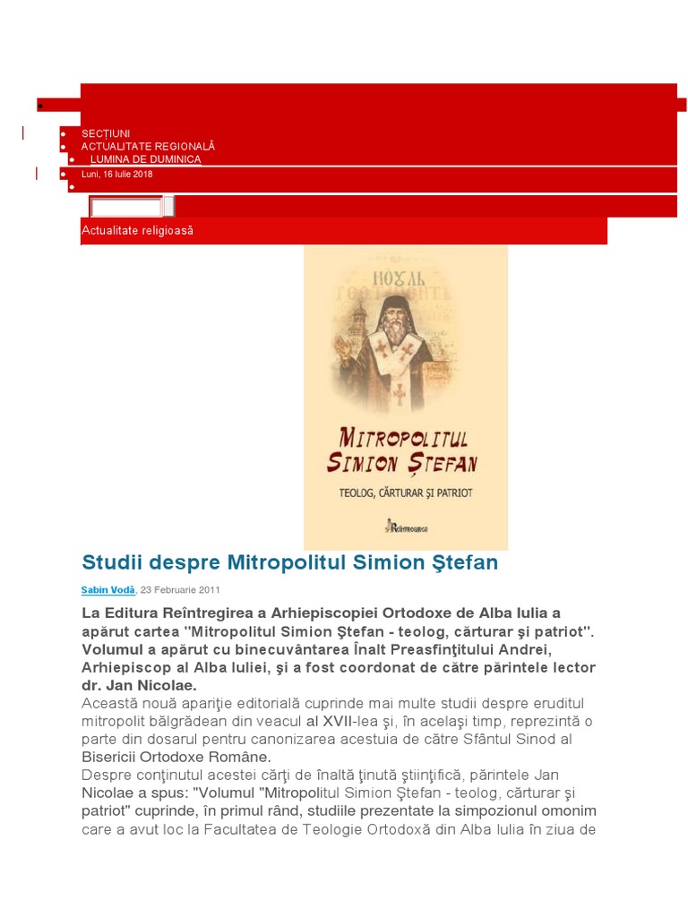 Studii Mitropolitul Simion Stefan | PDF