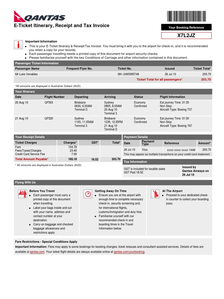 e Ticket X7L2JZ PDF Baggage Receipt