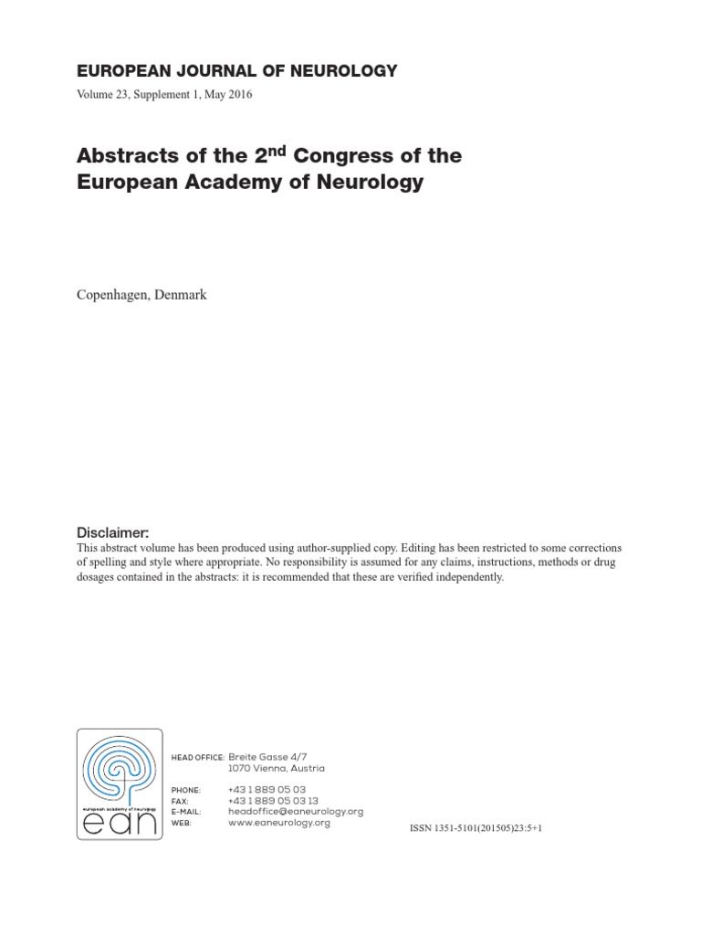 00 EAN Abstract 2016 Book | PDF | Deep Brain Stimulation | Neurology