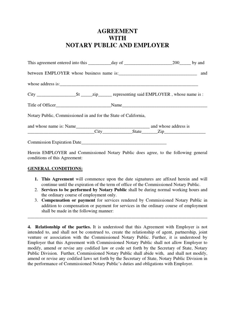 Contract With Employer and Notary Public Notary Public Liability