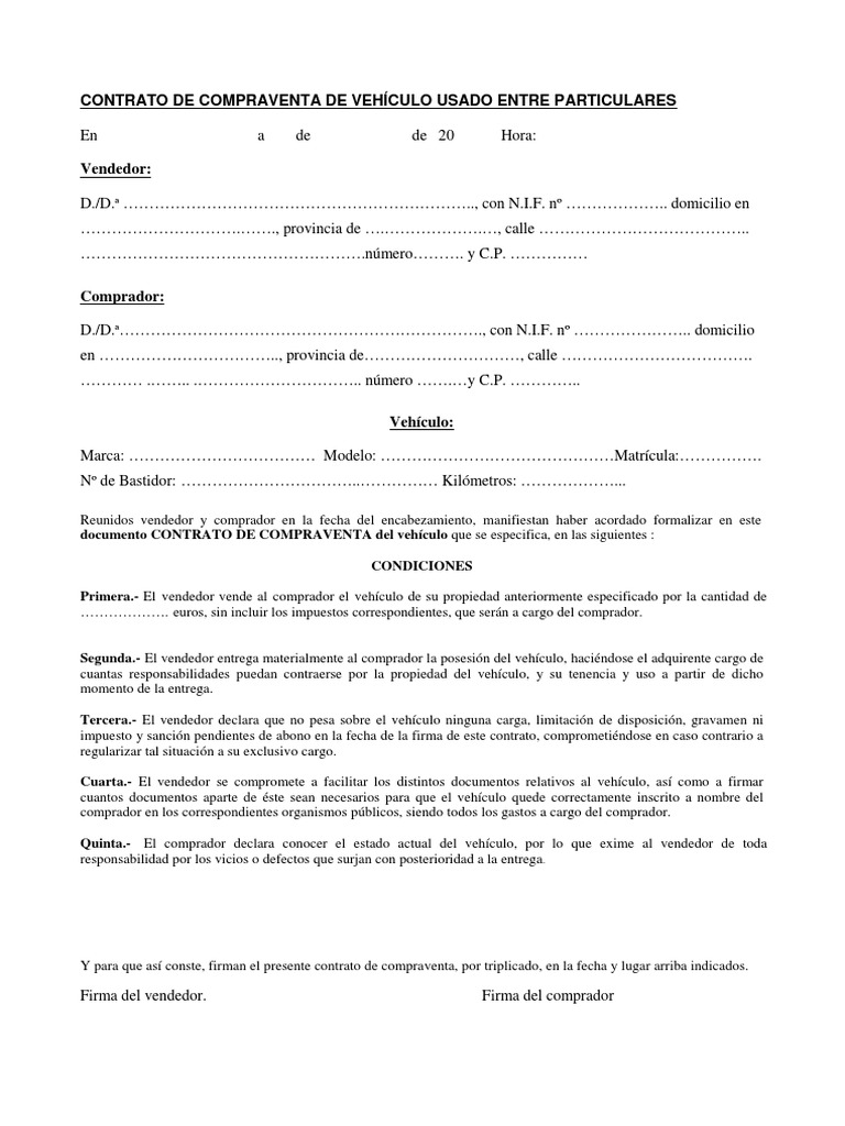 Contrato Compra Venta Coche