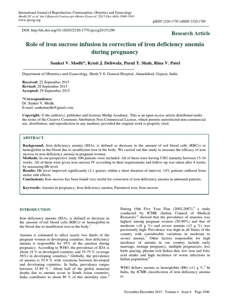 JURDING I Role of Iron Sucrose Infusion in Correction of Iron
