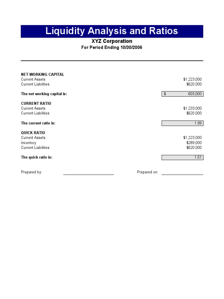 Liquidity Ratios for XYZ Corporation | PDF