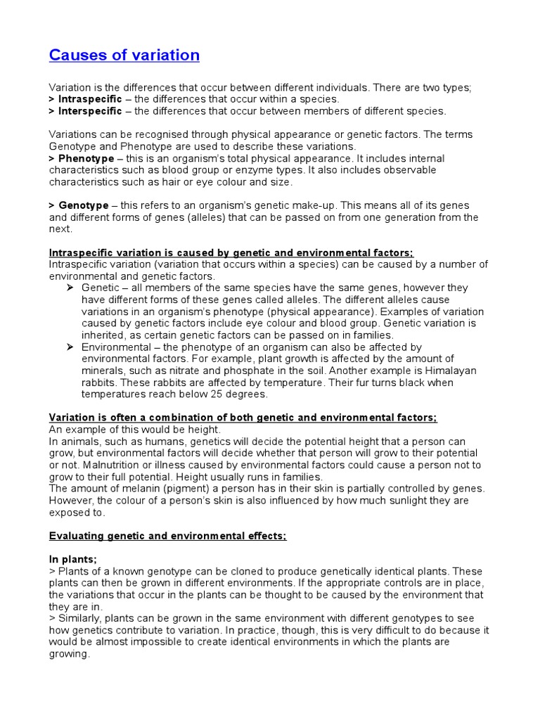 Causes of Variation | PDF | Genetic Variation | Genetics