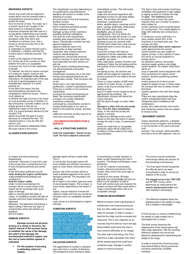 Types of Marine Surveys PDF Ships Surveying