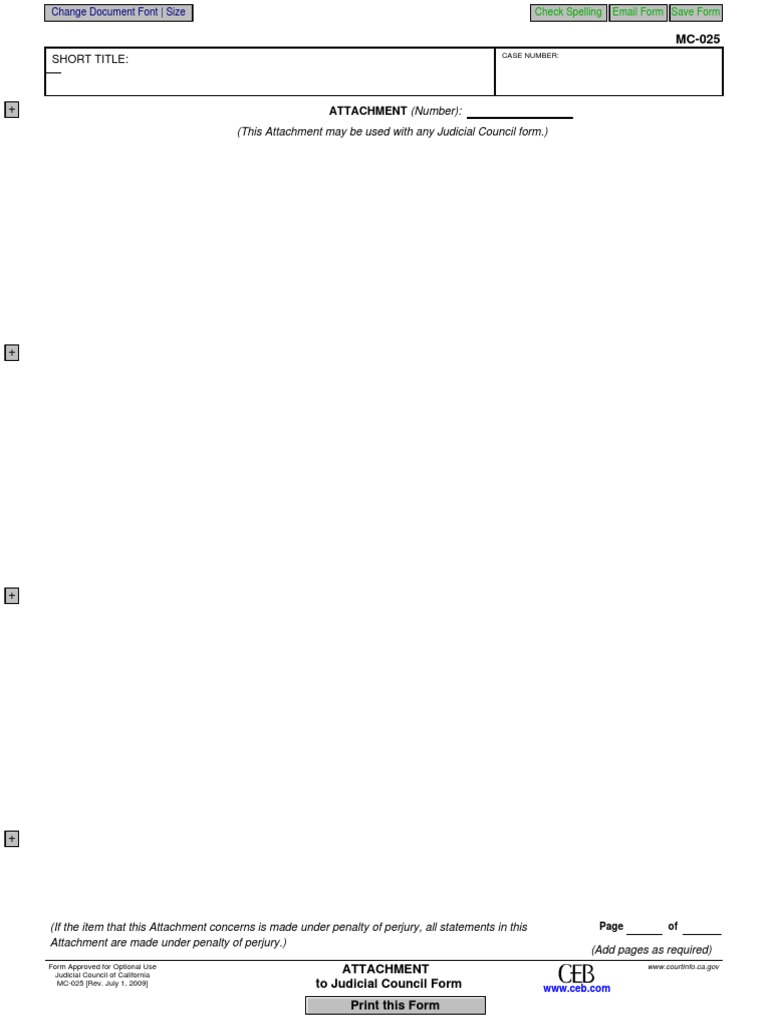 MC-025 Judicial Council Attachment Form | PDF