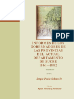 Informe de Los Gobernadores de Las Provincias Del Dpto. de Sucre, 1861-1882.