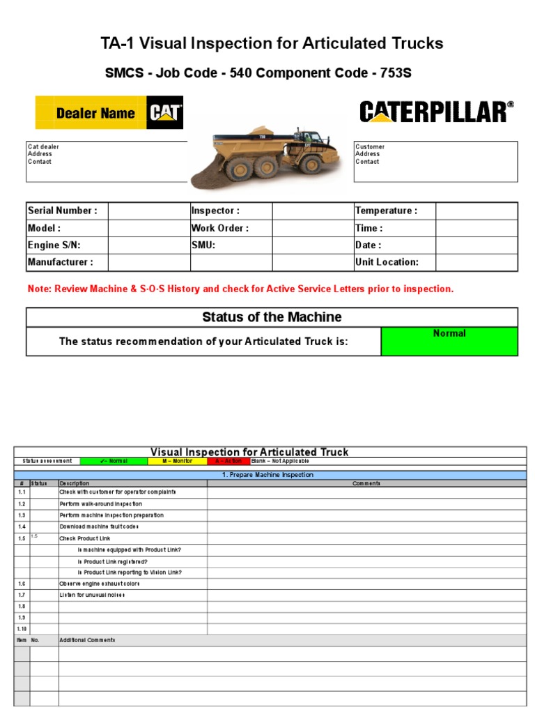 TA-1 Inspection for Articulated Trucks | PDF | Axle | Leak