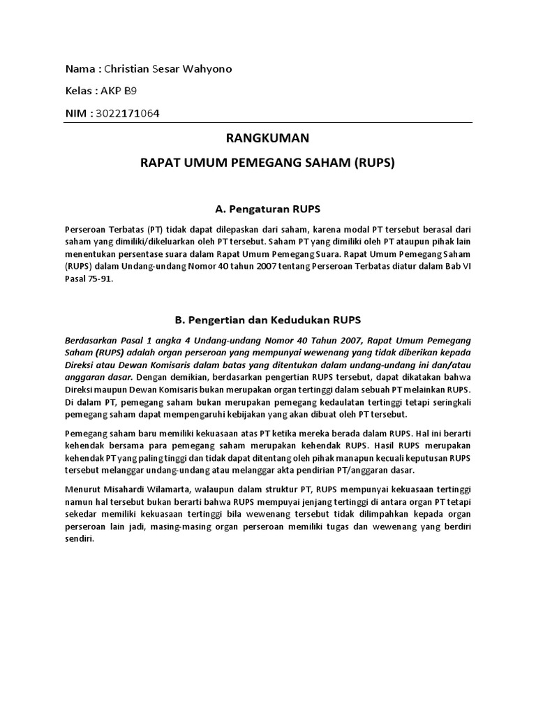 Mekanisme dan Kewenangan RUPS dalam PT | PDF | Bisnis | Pengelolaan ...