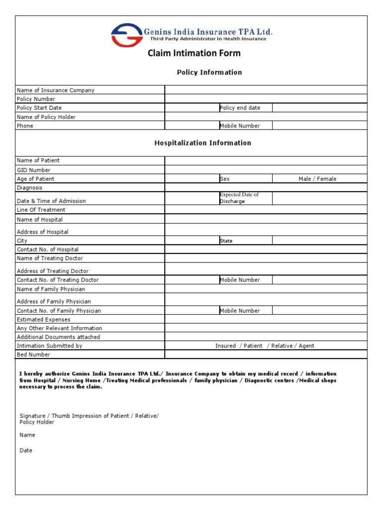 Claim Intimation Form1307 | PDF | Social Science | Law