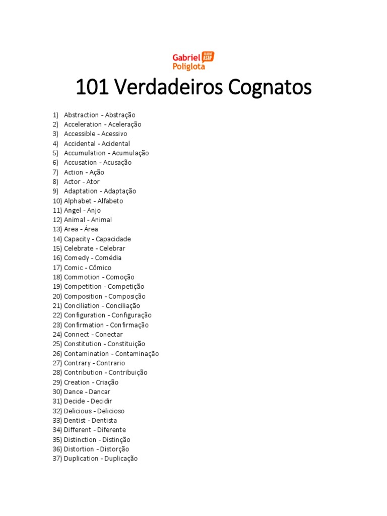 101 Cognatos Verdadeiros em Inglês | PDF