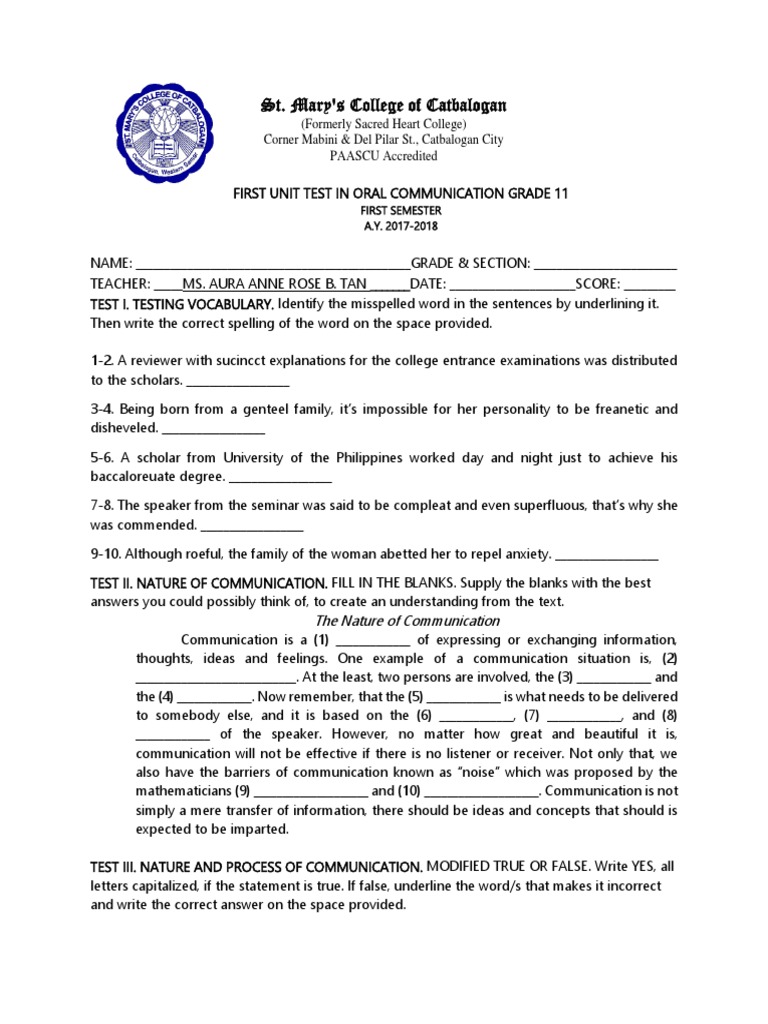 Oral CommunicationUnit Test PDF Communication Epistemology