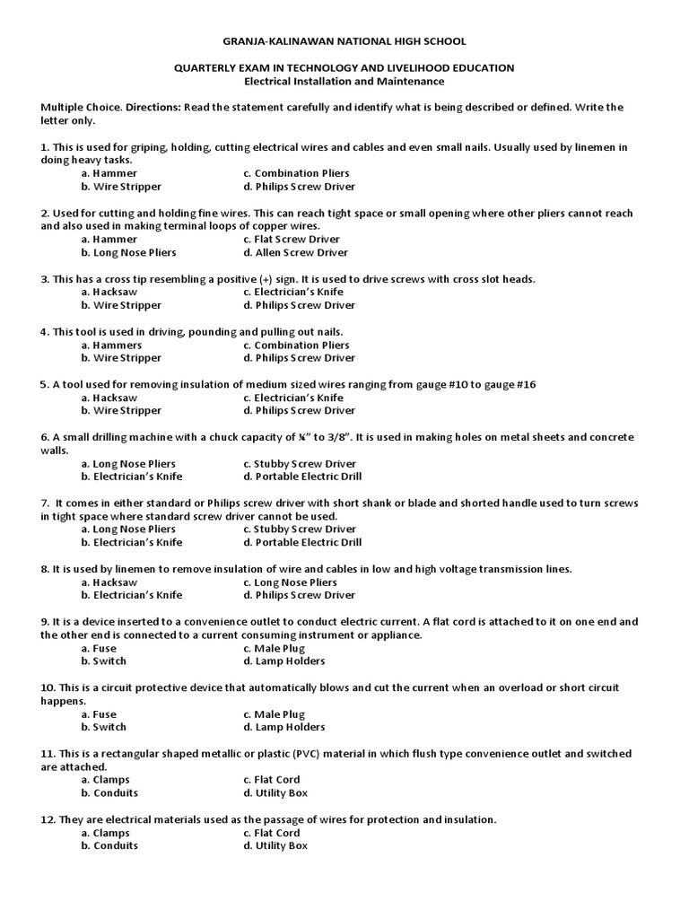 Periodical Exam in TLE EIM 7 Electrical Connector Fuse (Electrical)