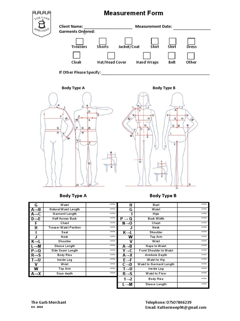 Shirt Top Measurement Form PDF | PDF | Coat (Clothing) | Waist