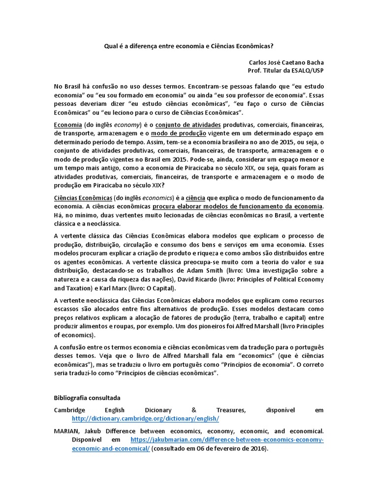 Qual É A Diferença Entre Economia e Ciências Econômicas | PDF ...