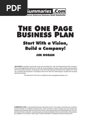 The One Page Business Plan