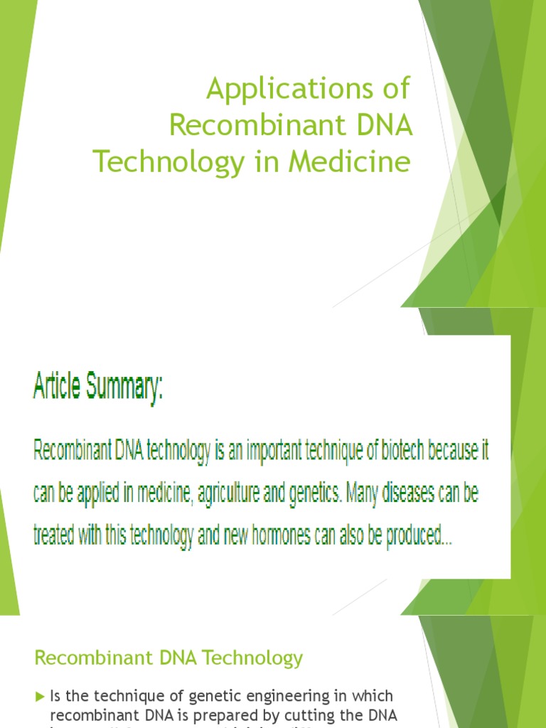 Applications of Recombinant DNA Technology in Medicine | PDF | Genomics ...