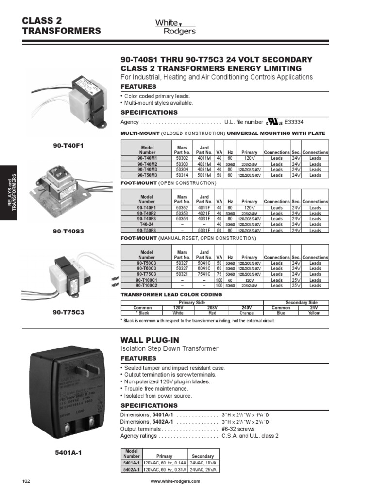 White Rodgers - 90-T40F3 - Brochure | PDF | Transformer | Electromagnetism