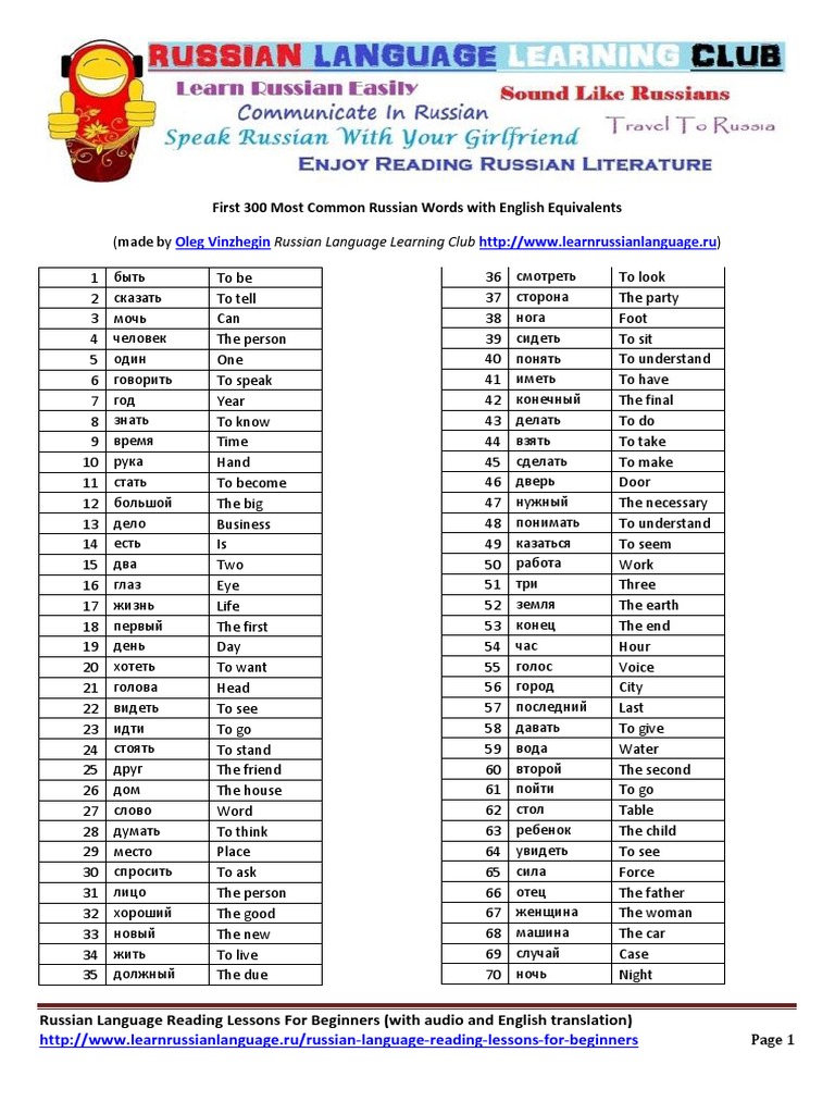 First 300 Most Common Russian Words | PDF