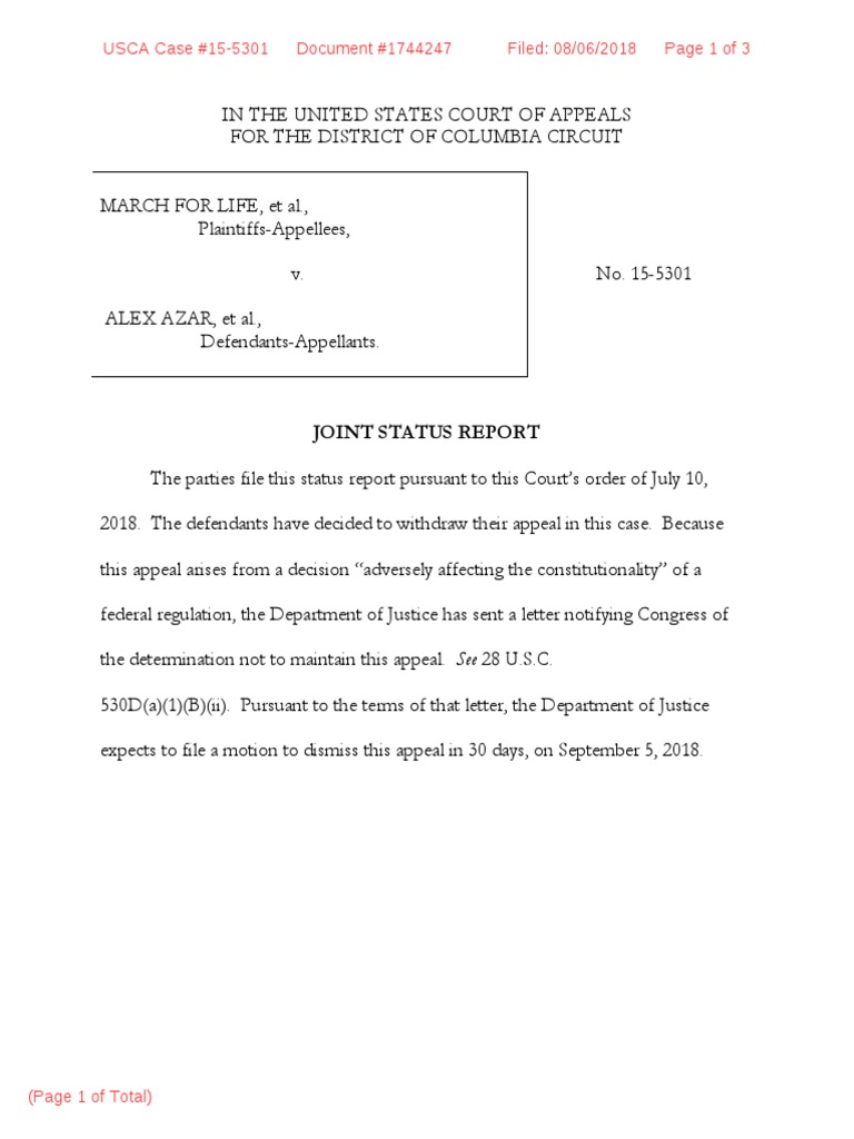 Joint Status Report PDF Cm/Ecf United States Court Of Appeals For The District Of Columbia
