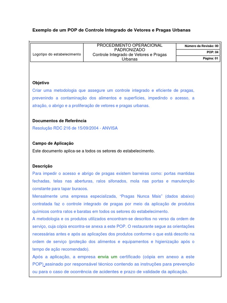 POP de Controle de Pragas Urbanas | PDF | Tecnologia e Engenharia