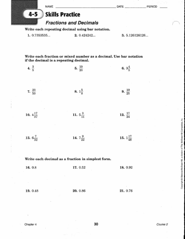 Do Rational Numbers Terminate Or Repeating Decimals Worksheet