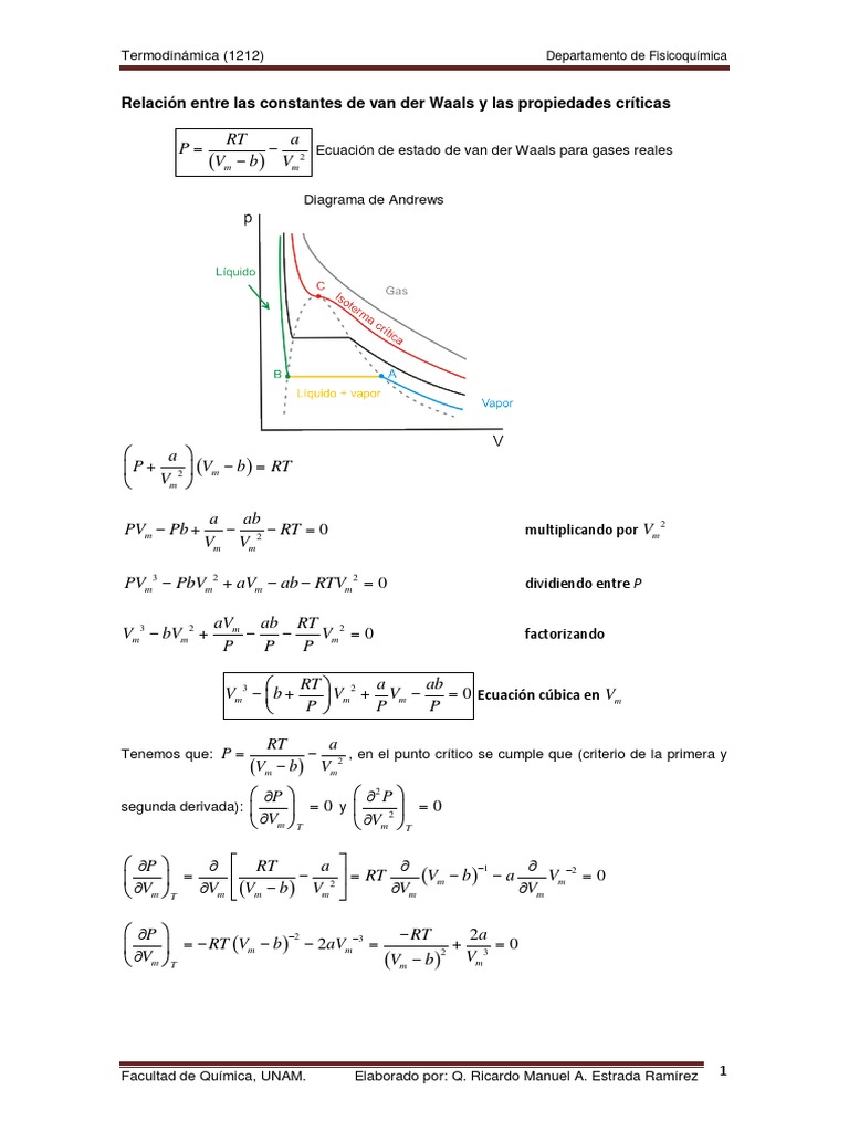 Constantes de van der Waals y propiedades críticas | PDF | Física | Gases
