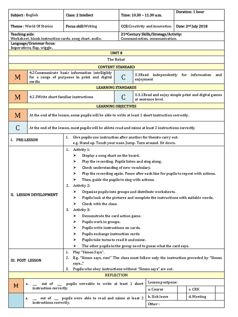 Lesson Plan Year 2 Cefr Pdf Lesson Plan English Language