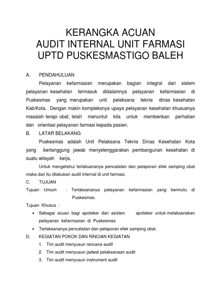Kerangka Acuan Audit Internal Farmasi
