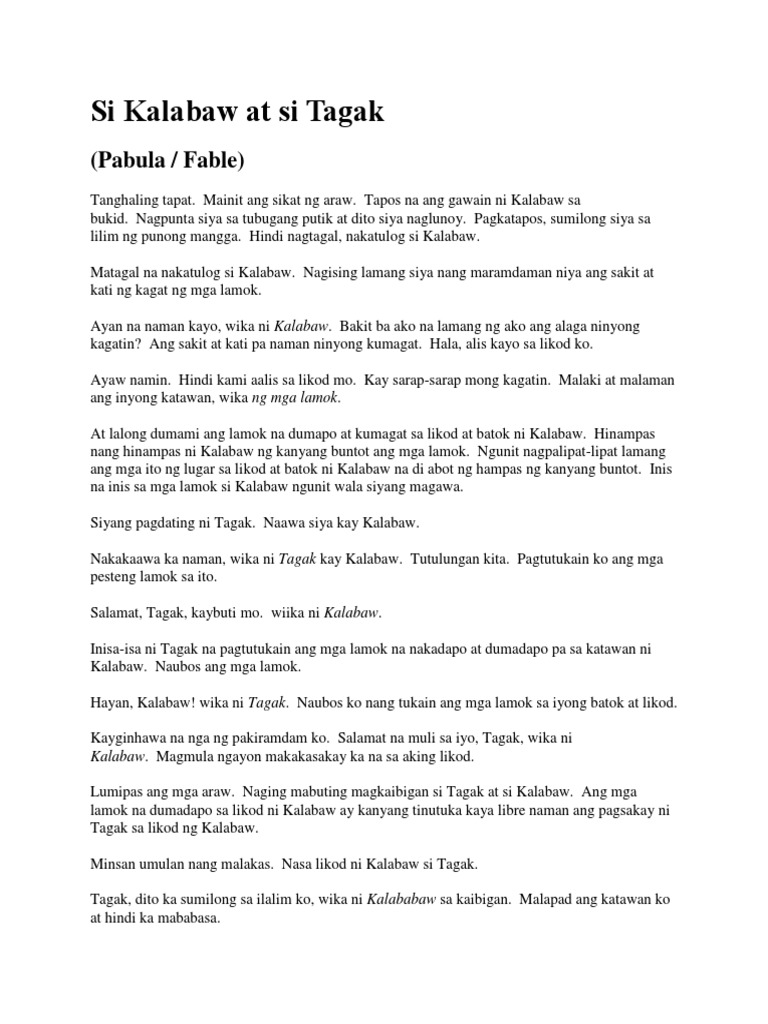 Kalabaw at Si Tagak | PDF