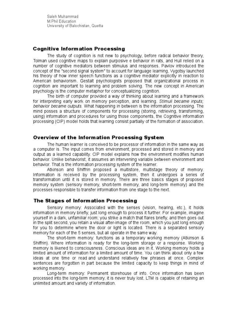 Cognitive Information Processing Overview | PDF | Recall (Memory) | Memory