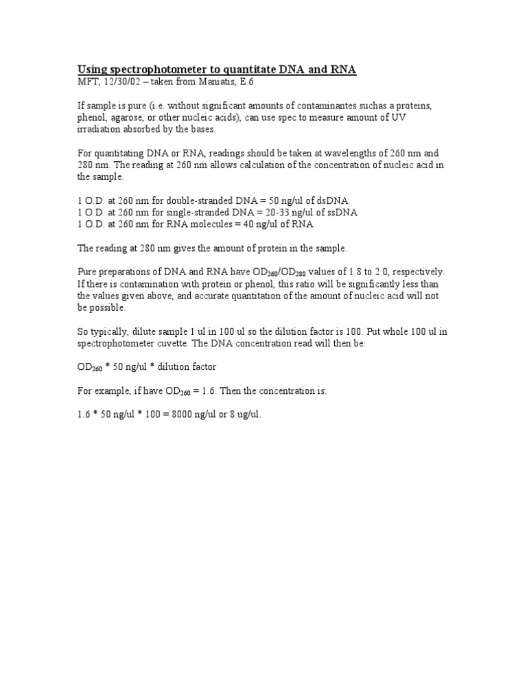 Dna and Rna With A Spectrophotometer PDF