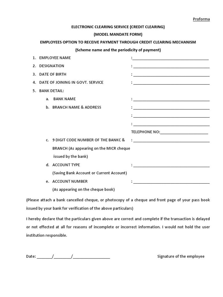 ECS Mandate Form for Employees | PDF | Finance & Money Management