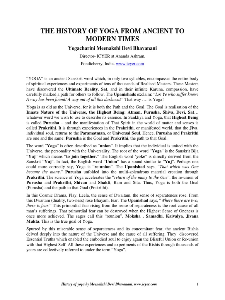 The History of Yoga From AncientBy Amma New PDF PDF Asana Hatha Yoga