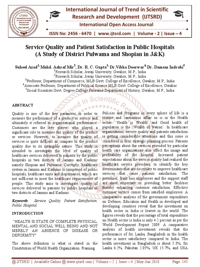 Service Quality & Patient Satisfaction in J&K | PDF | Patient | Health Care