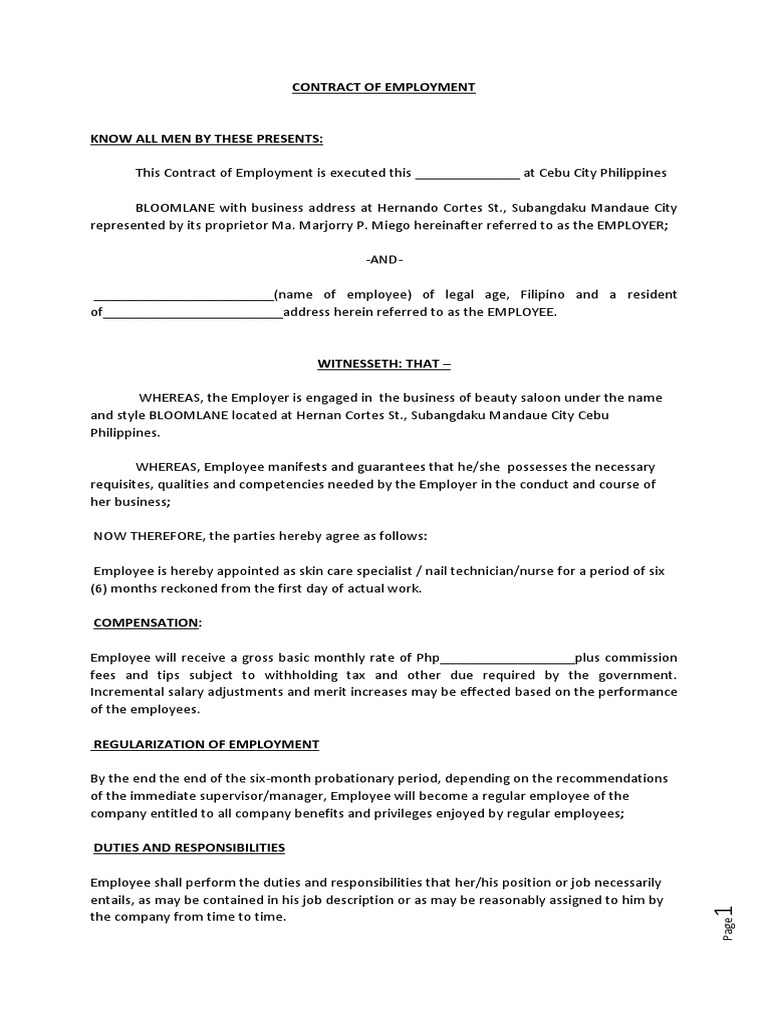 Contract of Employment | PDF | Overtime | Employment