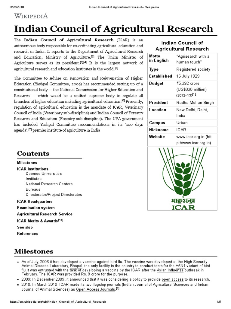 Indian Council of Agricultural Research - Wikipedia | PDF | Agriculture ...
