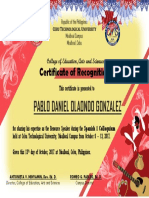 Certificate of Recognition: Pablo Daniel Olaondo Gonzalez