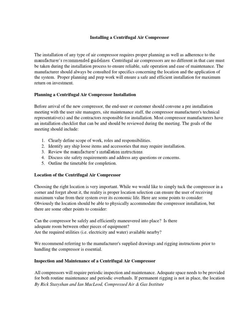 Installing A Centrifugal Air Compressor by Rick Stasyshan and Ian