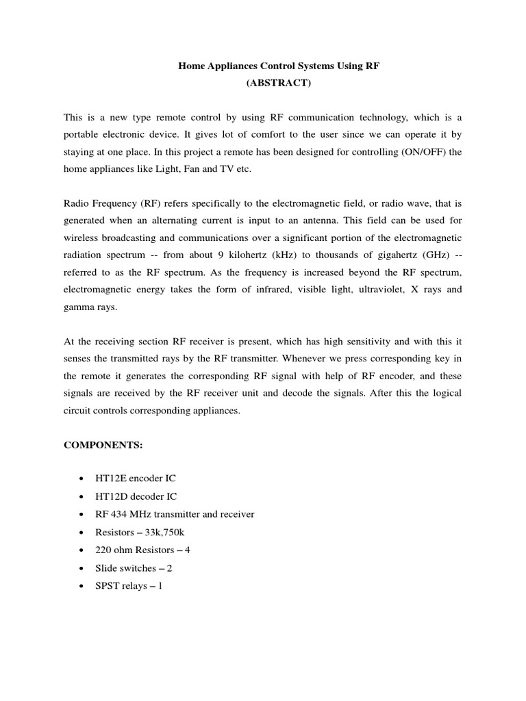 RF Remote Control for Home Devices | PDF | Technology & Engineering