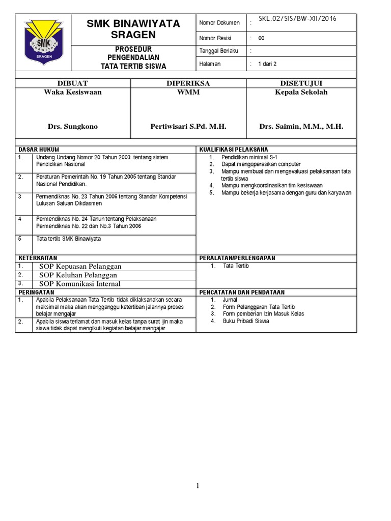 Sop Tata Tertib Sekolah
