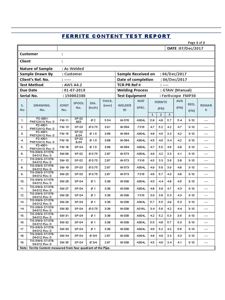 Ferrite Content Report Industrial Gases Procedural Knowledge Free 30day Trial Scribd
