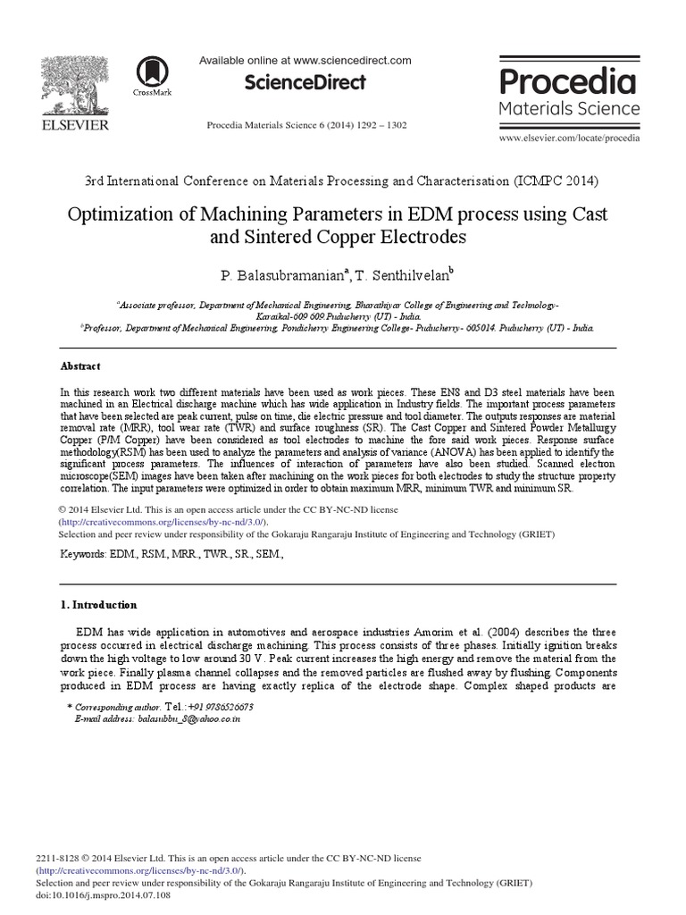 Optimization of Machining Parameters in EDM Process Using Cast and ...