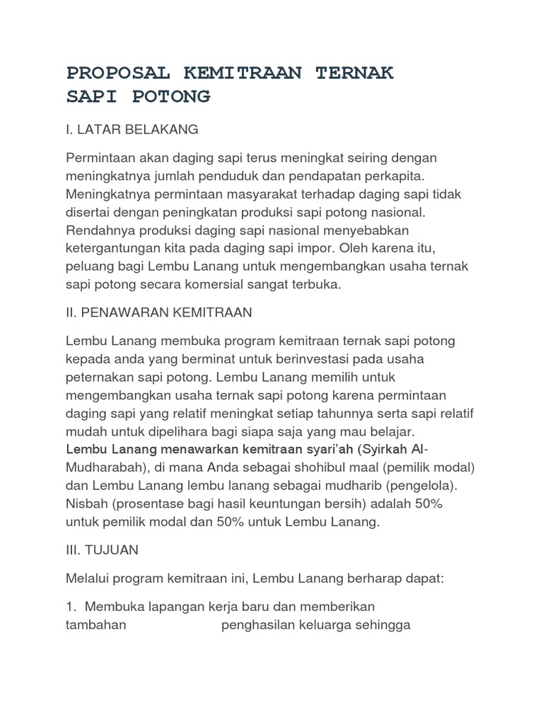 Contoh Proposal Kemitraan Ternak Sapi | PDF